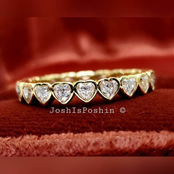 Heart Moissanite full eternity band in 18K yellow gold over sterling silver - Picture 1 of 10